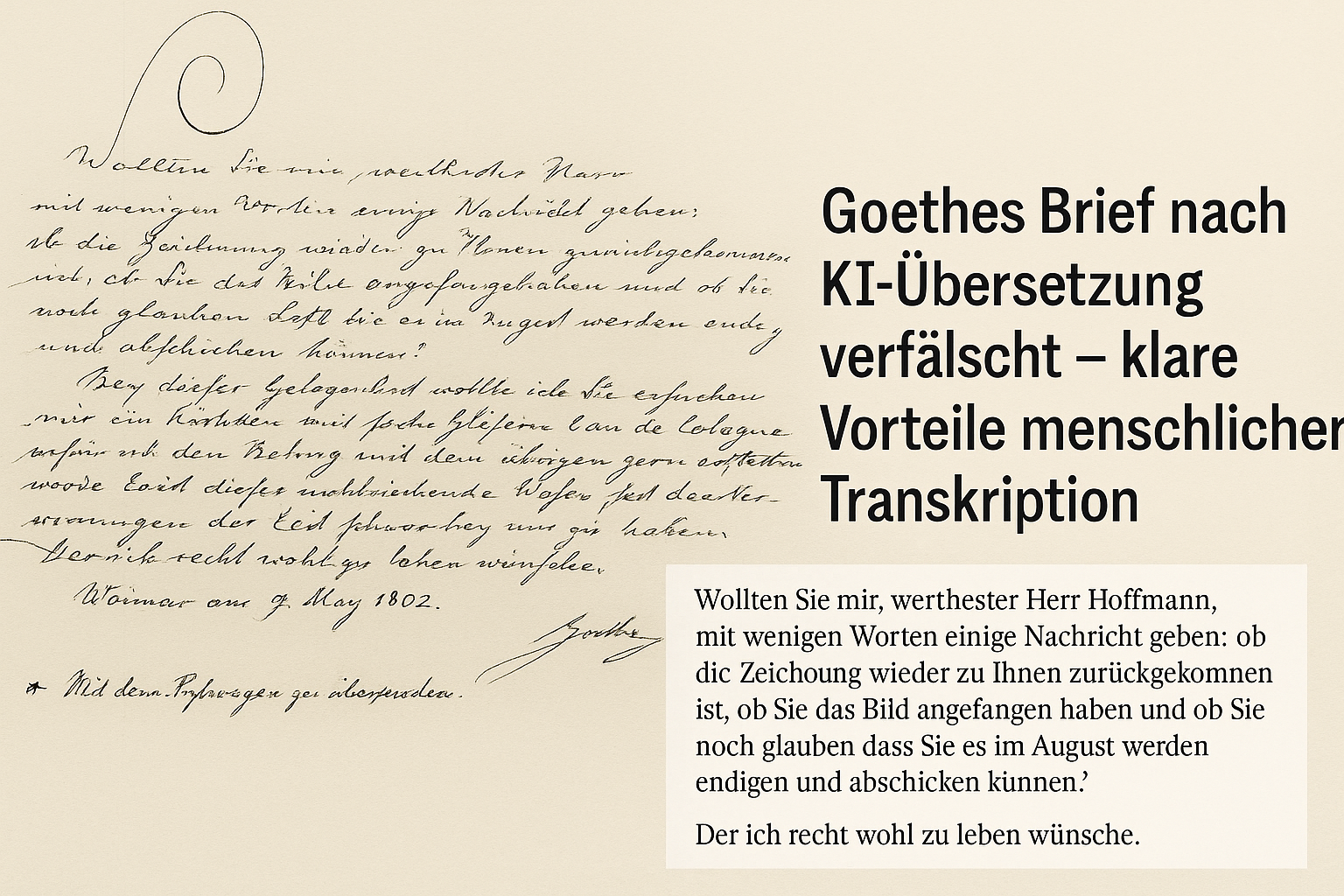 KI scheitert an Goethes Handschrift: Vergleich zeigt klare Vorteile menschlicher Altdeutsch-Transkription